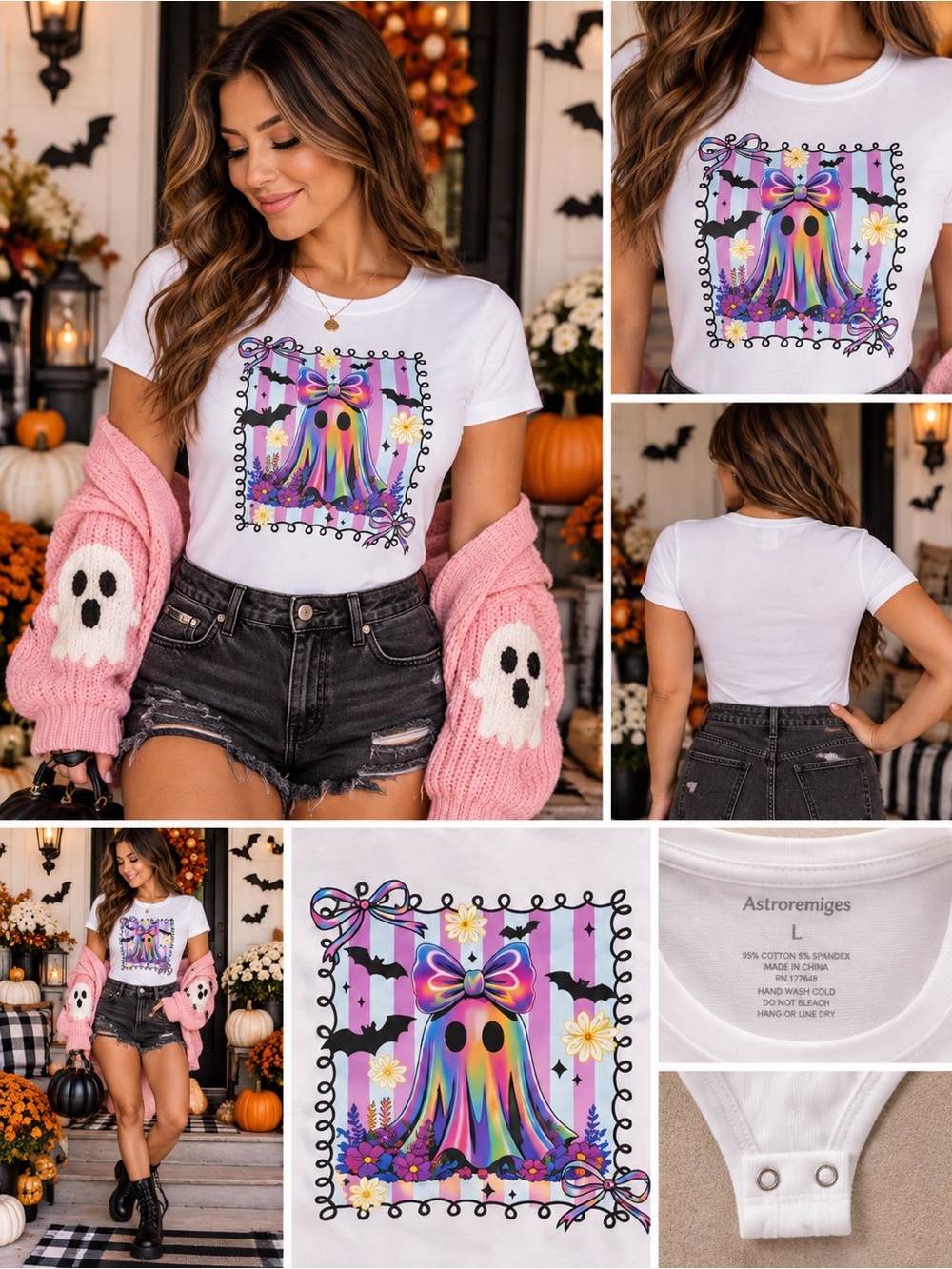 Astroremiges Women’s White Ghost Graphic Bodysuit Size L NWT